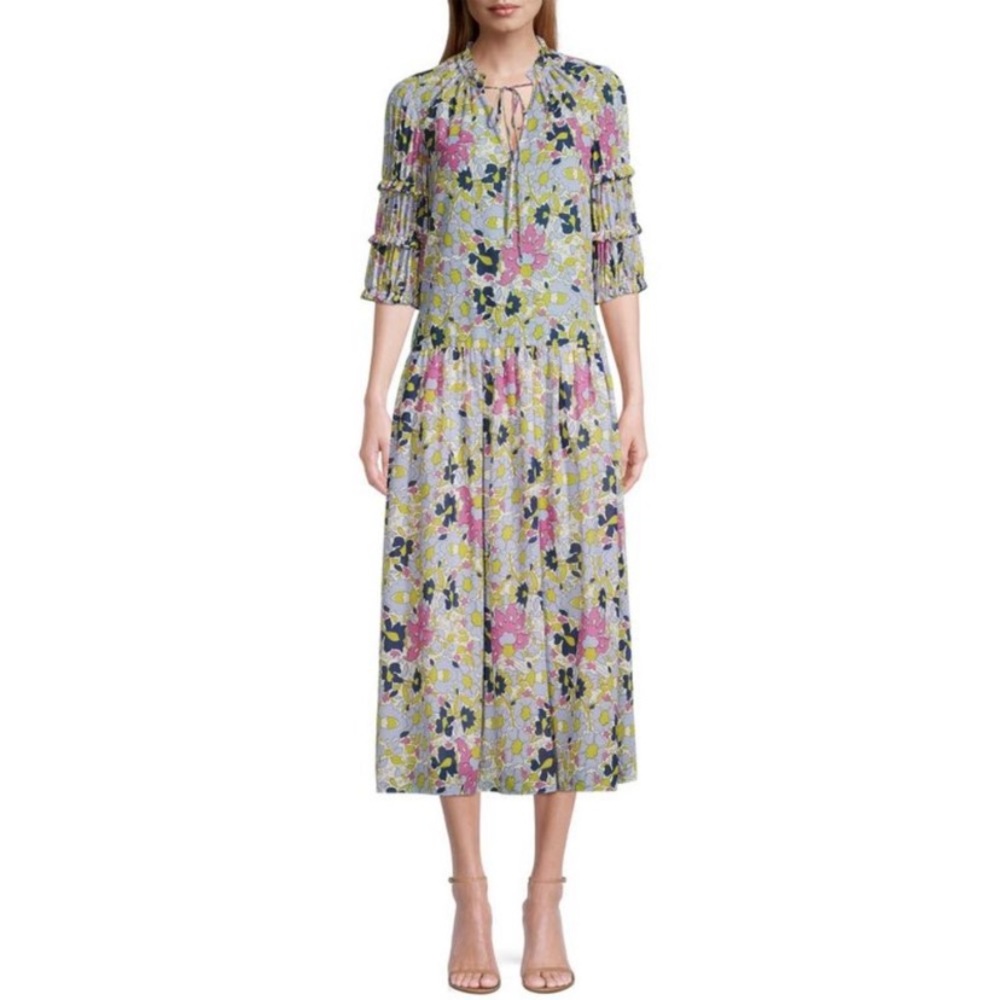 Rebecca Taylor Womens Passion Flower Puff-Sleeve Dress XL Orchid Combo -NWT $445
